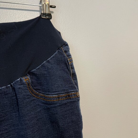 Indigo Blue Maternity Jeans Size L Dark Wash Denim & Elastic Waistband - Picture 2 of 6